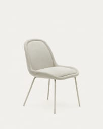 Aimin chair in beige chenille and steel legs with a matte beige painted finish FSC Mix Credit
