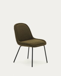 Aimin chair in groene fleece en stalen poten met een mat zwart gelakte afwerking