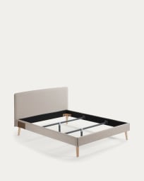 Dyla Bett mit abnehmbarem Bezug in Beige für Matratze von 160 x 200 cm