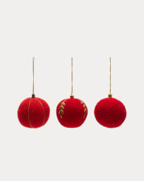 Set Breshi de 3 bolas de pendurar decorativas grandes vermelho e detalhes dourados
