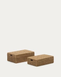 Tossa set of 2 natural fiber baskets with lids, 57 x 36 cm / 60 x 40 cm