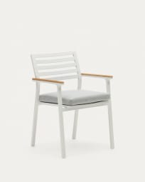Cadira d'exterior Bona alumini amb acabat blanc i reposabraços fusta massissa de teca