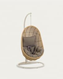Fauteuil suspendu sur pied gris clair Cira finition naturelle