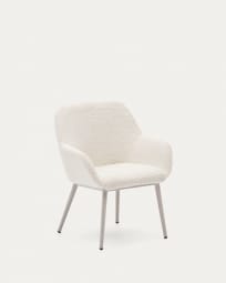Konna children's chair in white bouclé with steel legs and a beige finish