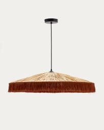 Plafonnier Pollensa en raphia naturel et franges terracotta Ø 75 cm