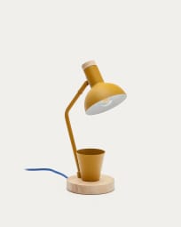 Lampa biurkowa Katia z drewna i metalu w kolorze musztardowym