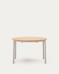 Uitschuifbare ronde Montuiri-tafel van eikenfineer met stalen grijze poten  Ø 120 (200) cm