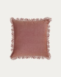 Abinadi terracotta cotton and linen cushion cover with fringe 45 x 45 cm