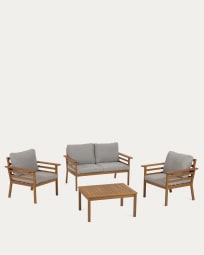 Vilma outdoor set of sofa, 2 chairs and coffee table of solid acacia wood FSC 100%