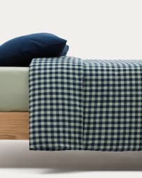 Yanil Bettwäscheset aus Bettdecken- und Kopfkissenbezug und Bettlaken 100% Baumwolle Karos in Grün und Blau
