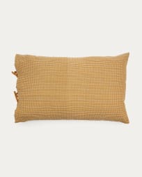 Trufa 100% cotton cushion with mustard and white backstitch, 50 x 80 cm