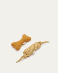 Set Trufa de 2 juguetes para mascota combinado de pespunte mostaza y blanco