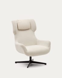 Περιστρεφόμενη καρέκλα Zalina με μπράτσα από λευκό δέρμα προβάτου και ατσάλι σε μαύρο φινίρισμα