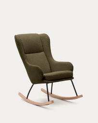 Cadeira baloiço Maustin efeito cordeiro verde-escuro estrutura aço preto e madeira de faia