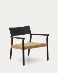 Fotel Yalia z litego drewna dębowego z czarnym wykończeniem i siedziskiem z papierowej liny 100% FSC