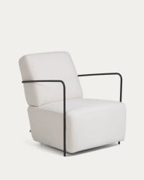 Gamer armchair in white bouclé with metal legs with black finish