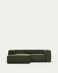 Blok 2 seater sofa with left side chaise longue in green wide seam corduroy, 240 cm FSC Mix Credit