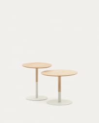 Set Watse 2 tavolini impiallacciato rovere, metallo verniciato bianco opaco Ø 40 cm/Ø 48 cm