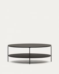 Mesa de centro Fideia cristal templado y metal acabado pintado negro brillante Ø 110 x 65 cm