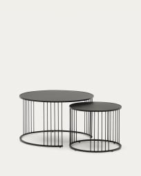 Σετ 2 βοηθητικά τραπέζια ζιγκόν Hadar, tempered γυαλί και μαύρο μέταλλο, Ø75εκ/Ø45εκ