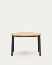 Uitschuifbare ronde Montuiri-tafel van eikenfineer met stalen zwarte poten  Ø 120 (200) cm