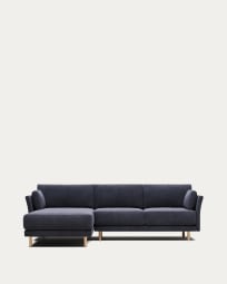 Gilma 3 seater sofa w/ left/right side chaise in blue and natural finish legs, 260 cm FR