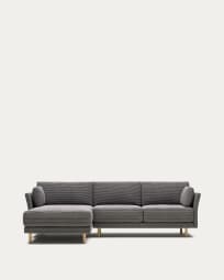 Gilma 3 seater sofa, left/right chaise, grey wide seam corduroy w/ natural legs, 260 cm FR