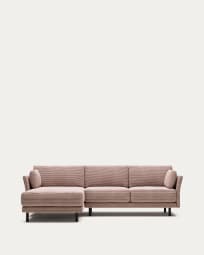 Gilma 3 seater sofa, left/right chaise in pink wide seam corduroy w/ black legs, 260 cm FR