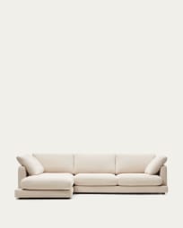 Gala 4 seater sofa with left side chaise longue in beige, 300 cm