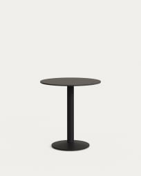 Στρογγυλό τραπέζι εξωτερικού χώρου Esilda, μαύρο και μαύρη βαμμένη μεταλλική βάση, Ø 70x70εκ