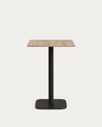 Table haute Dina mélamine finition naturelle avec pied en métal et finition peinte noire 60x60x96 cm