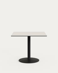 Esilda outdoor table in white with metal leg in a painted black finish, 90 x 90 x 70 cm