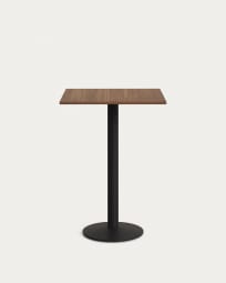 Esilda high table in walnut finish melamine with metal leg in a painted black finish, 60x60x96 cm
