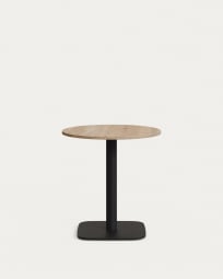 Table ronde Dina mélamine finition naturelle avec pied en métal et finition peinte noire  Ø68x70cm