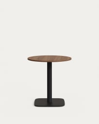 Runder Tisch Dina Melamin nussbaumfarben mit schwarz lackiertem Metallbein Ø 68x70 cm