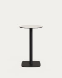 Dina high round outdoor table in white with metal leg in a painted black finish, Ø60x96 cm