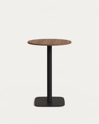 Dina hoher runder Tisch Melamin in Nussbaum-Finish und Metallbein mit schwarzer Lackierung Ø60x96 cm