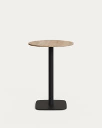 Ψηλό στρογγυλό τραπέζι Dina από μελαμίνη σε φυσικό φινίρισμα και μεταλλική βάση σε μαύρο βαμμένο φινίρισμα, Ø 60x96εκ
