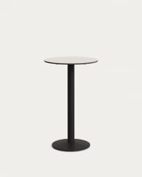 Esilda high round outdoor table in white with metal leg in a painted black finish, Ø 60 x
