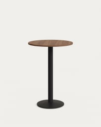 Στρογγυλό ψηλό τραπέζι Esilda από μελαμίνη σε φινίρισμα καρυδιάς και μεταλλική βάση σε μαύρο βαμμένο φινίρισμα, Ø60x96εκ