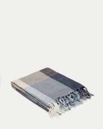 Calonge blanket, 100% linen with blue checkers, 130 x 170 cm