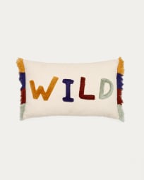 Funda cojín Zelda algodón blanco de letras bordadas multicolor 30 x 50 cm