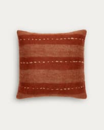 Mayela check cushion cover with red and white fringes and white stitching detail 45 x 45 cm