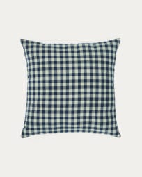 Housse coussin  Yanil 100% coton carreaux vert et bleu 45 x 45 cm