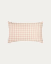 Capa almofada Yanil 100% algodão vichy rosa e bege 30 x 50 cm