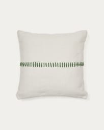 Ribellet white with green embroidery cushion cover 100% PET 45 x 45 cm