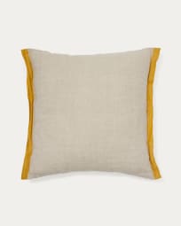 Suerta beige and mustard cushion cover, 100% linen, 45 x 45 cm