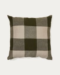 Solin cushion cover in green checked linen and cotton, 50 x 50 cm