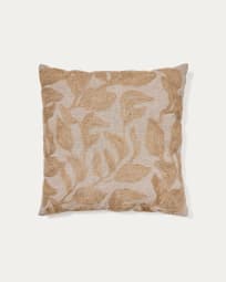 Sorima cushion cover in beige cotton and jute floral embroidery feature, 45 x 45 cm