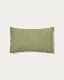 Sayema cushion cover in green linen cotton and natural jute embroidery feature, 30 x 50 cm